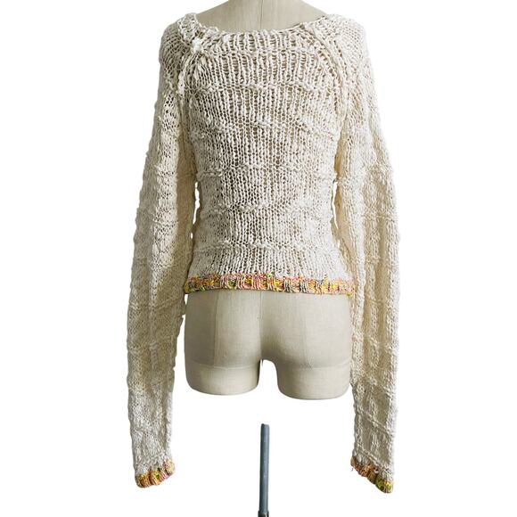 Free People West Palm Sweater Cream Multi Color Trim Small - Picture 9 of 11